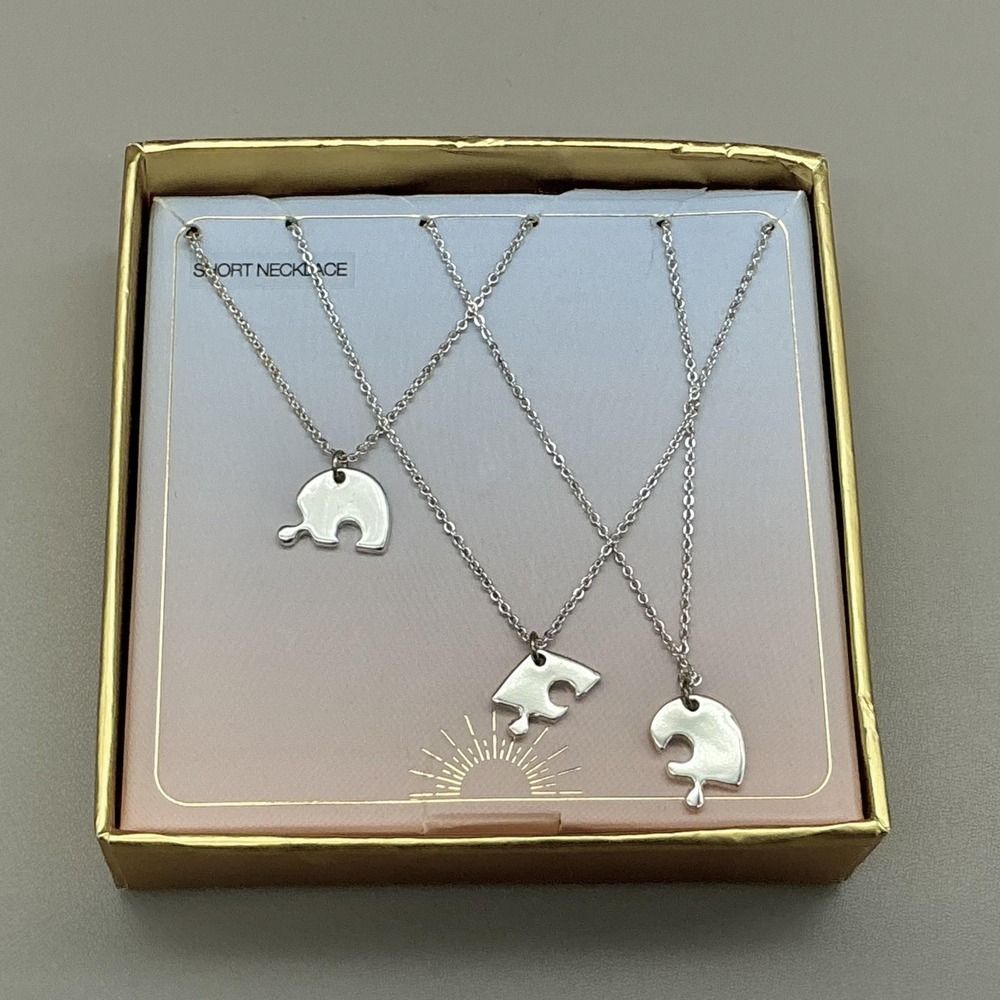 Lovisa Necklace‎ Silver Tone 3 Piece Puzzle Pendant Set Womens Fashion Jewelry